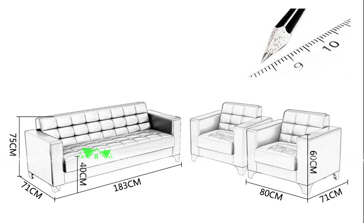 Kích thước chi tiết của bộ ghế sofa ba chiếc